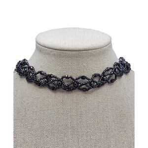 Black Lattice Faceted Bead Choker Necklace | Dark Academia Goth